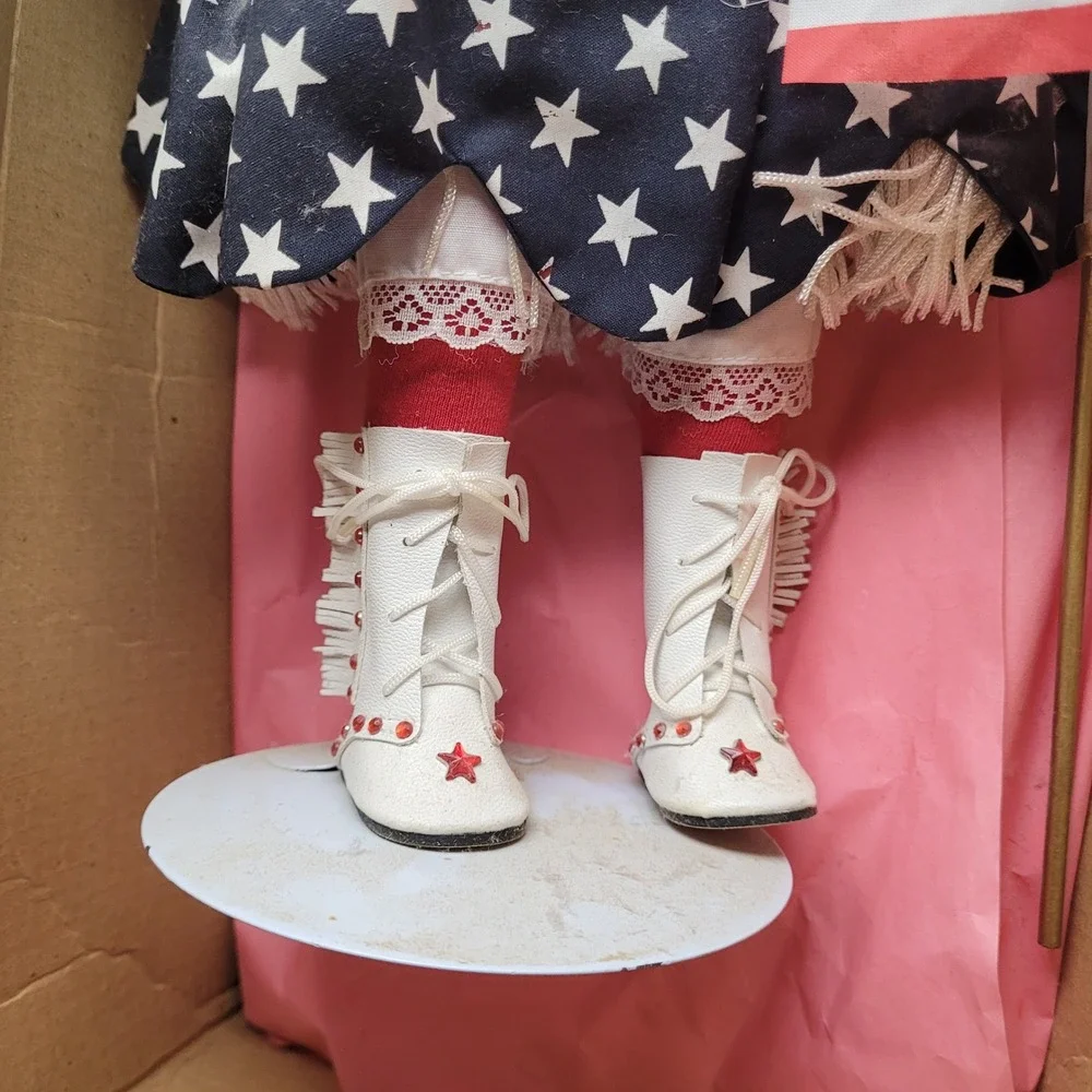 Paradise Galleries Treasury Collection Cowgirl Porcelain Doll Patriotic 12024